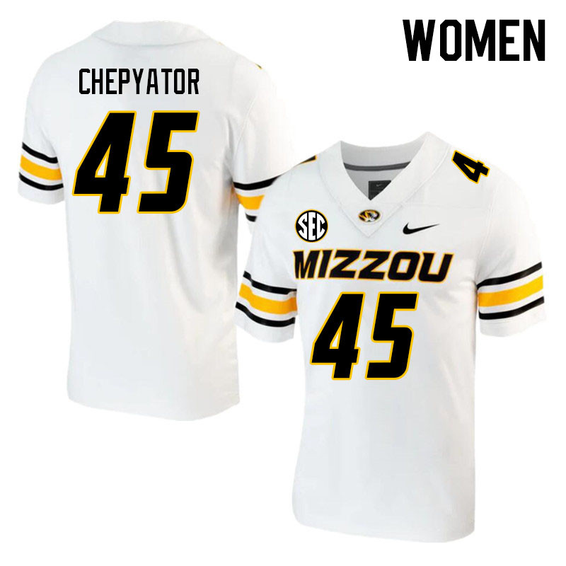 Women #45 Kibet Chepyator Missouri Tigers College 2023 Football Stitched Jerseys Sale-White - Click Image to Close